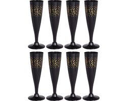 EH Prosecco/champagneglazen - 16x - zwart/goud - kunststof - 130 ml - herbruikbaar