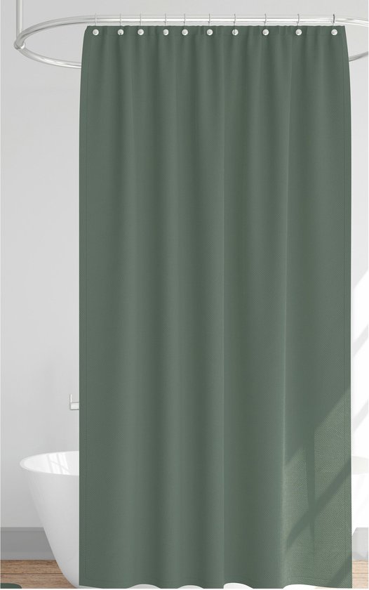 Rideau de douche avec anneaux - vert foncé - polyester - 180 x 200 cm - avec tringle de suspension extensible 70-120 cm