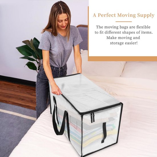 HomeHacks Verhuistassen, extra grote verhuisdozen, zware bagagezakken met gladde rits en stevige handgrepen, grote capaciteit en gemakkelijk laden opbergbakken voor ruimtebesparing 88L, 6-pack, blauw HomeHacks Verhuistassen, extra grote verhuisdozen, zware bagagezakken met gladde rits en stevige handgrepen, grote capaciteit en gemakkelijk laden opbergbakken voor ruimtebesparing 88L, 6-pack, blauw