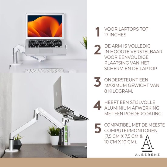 1562 - Monitorarm voor 2 Beeldschermen met Gasveer | 17/27 Inch | Bureauklem Bladdoorvoer set