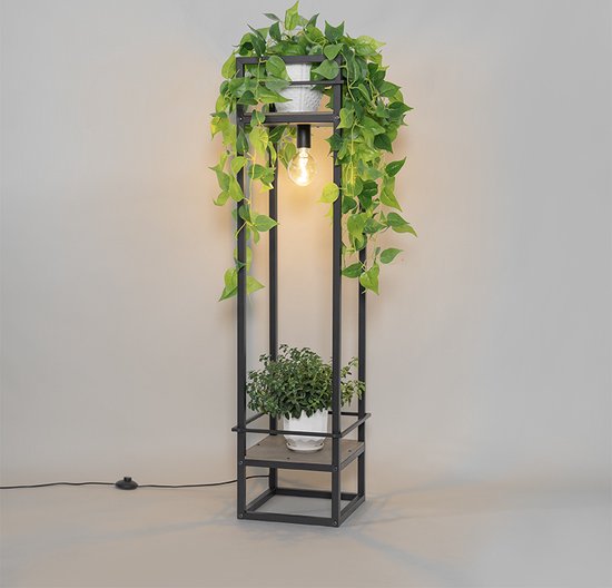 QAZQA cage fltl - Lampadaire Industriel | Lampadaire - 1 lumière - H 130 cm - Zwart - Industriel - Salon | Chambre à coucher | Cuisine