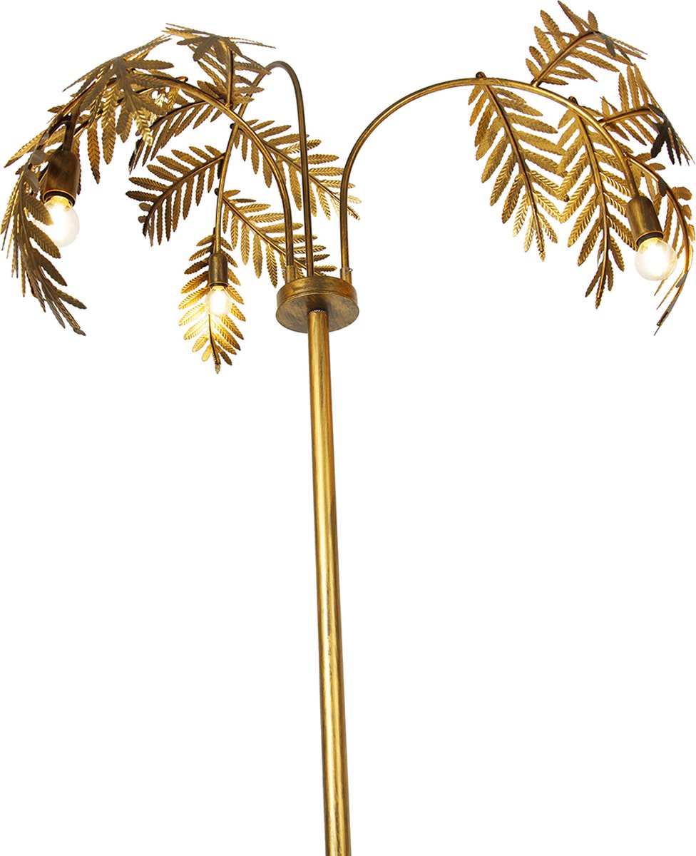QAZQA botanica - Landelijke Vloerlamp | Staande Lamp - 3 lichts - H 193 cm - Goud/messing - Woonkamer | Slaapkamer thumbnail 3