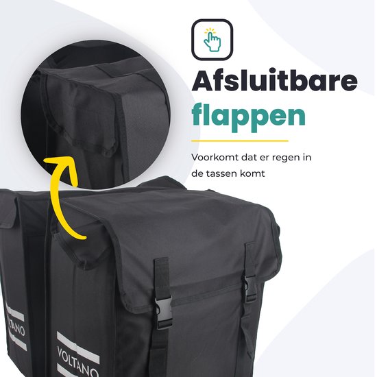 Voltano Dubbele Fietstas XXL - Zwart - 60 Liter - Waterdicht - Universele bevestiging - Grote Fietstassen Elektrische Fietsen van Voltano — afbeelding 3