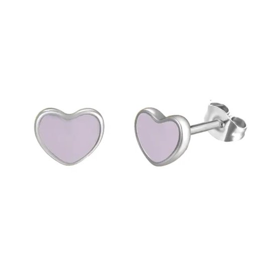 Kinder oorbellen - oorstekers meisje - zilverkleurig - zilver plated - hartjes oorbellen - roze oorbellen - oorknopjes - zilverkleurig meisjes oorbellen - cadeau voor meisje - Liefs Jade