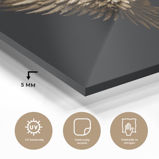 MuchoWow® Glasschilderij 120x90 cm - Schilderij acrylglas - Vleugels - Engel - Goud - Zwart - Abstract - Foto op glas - Muurdecoratie woonkamer - Wanddecoratie slaapkamer - Schilderijen