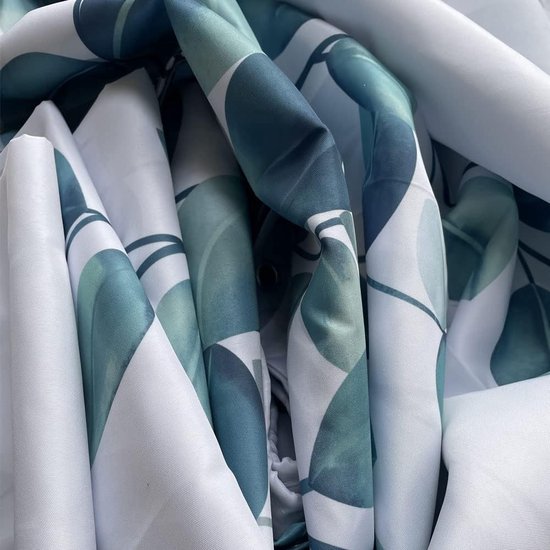 Douchegordijn 180 x 200 cm, groene bladeren, plant verzwaarde zoom