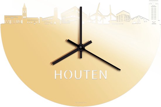 Skyline Klok Houten Goud Metallic - Ø 40 cm - Stil uurwerk - Wanddecoratie - Meer steden beschikbaar - Woonkamer idee - Woondecoratie - City Art - Steden kunst - Cadeau voor hem - Cadeau voor haar - Jubileum - Trouwerij - Housewarming -