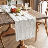 100% katoen macrame tafelloper, handgemaakte natuurlijke stof witte tafelloper 90 cm lang, rustieke boerderijstijl voor feesten, dineren en dagelijks gebruik (wit, 90 cm)