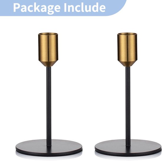 Set Van 2 Retro Kaarsen Standaards Metaal Zwart Goud 14cm Hoog 