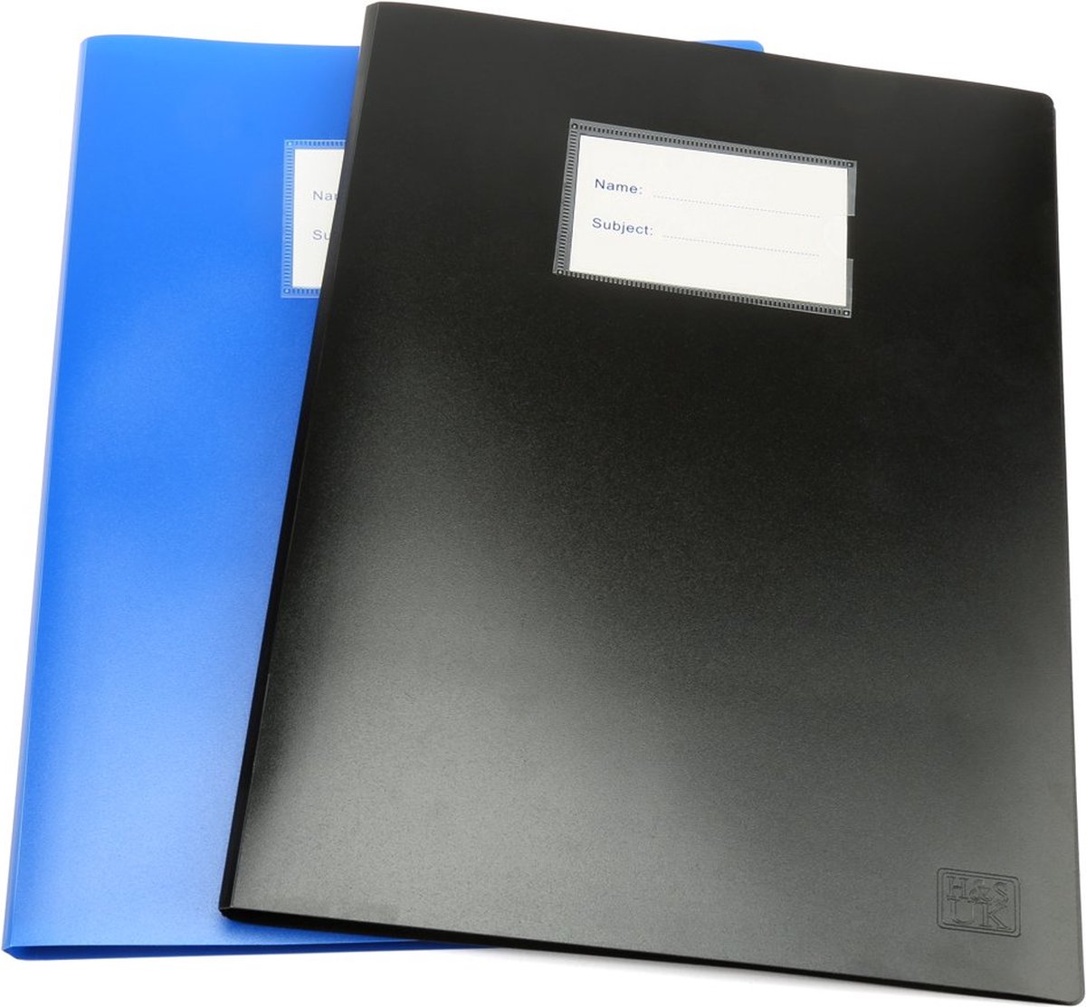 H&S Boekmap met 2 displays, A4, 100 vakken, presentatieprojectmappen, zachte kaft, blauw, zwart
