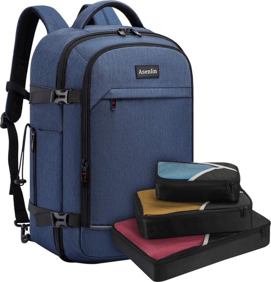 40L supergrote handbagage reisrugzak, 17-inch laptoprugzak voor heren en dames, weekendovernachting grote dagrugzak voor werkreizen-blauw...