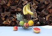 Fruitmand Fruitschaal met bananenhaak 43cm hoog, bedraad fruitrek/banna-standaard hanger - zilverachtig chroomafwerking