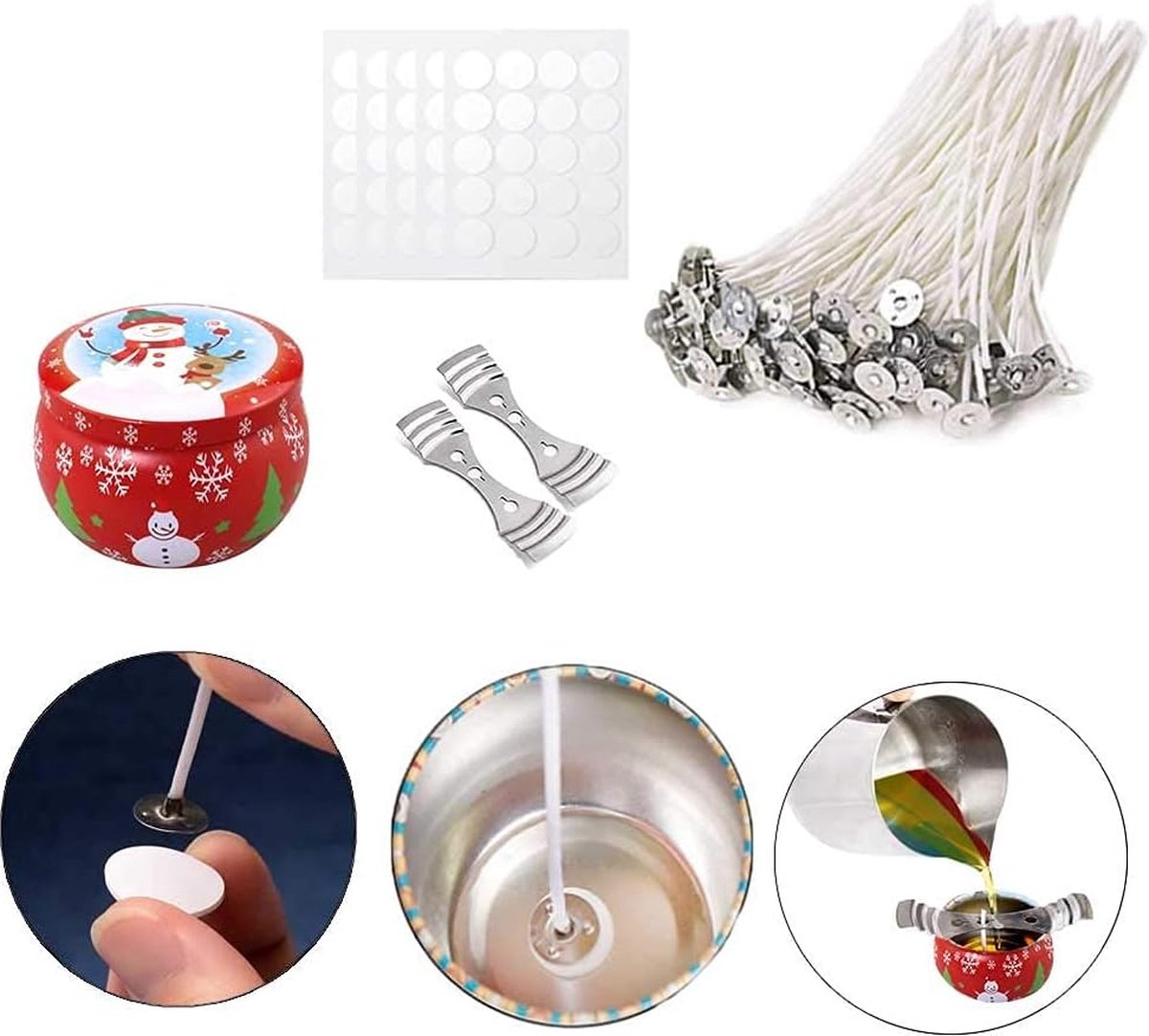 Kaars Potten Met Deksels Voor Kaarsen Maken, Kaars Maken Kits Bevatten 48 Pack Metal Kaars Blikken, 50 Katoenen Wieken, 40 Lont Stickers, 4 Lont Houders, Diy Kaars Geschenk Set (8OZ,Black