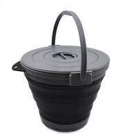 10L opvouwbare visemmer met afsluitdeksel - draagbare plastic wateremmer - ruimtebesparende buitenwaterpot (grijs/zwart)