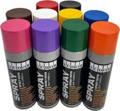 Spuitverf set 10 kleuren - 10x 200ml Sneldrogend Graffiti Paint Spray Can Spray Paint voor Hout Steen Muur Metaal Glas Zwart Wit Blauw Groen Rood Geel Paars Oranje Roze Bruin