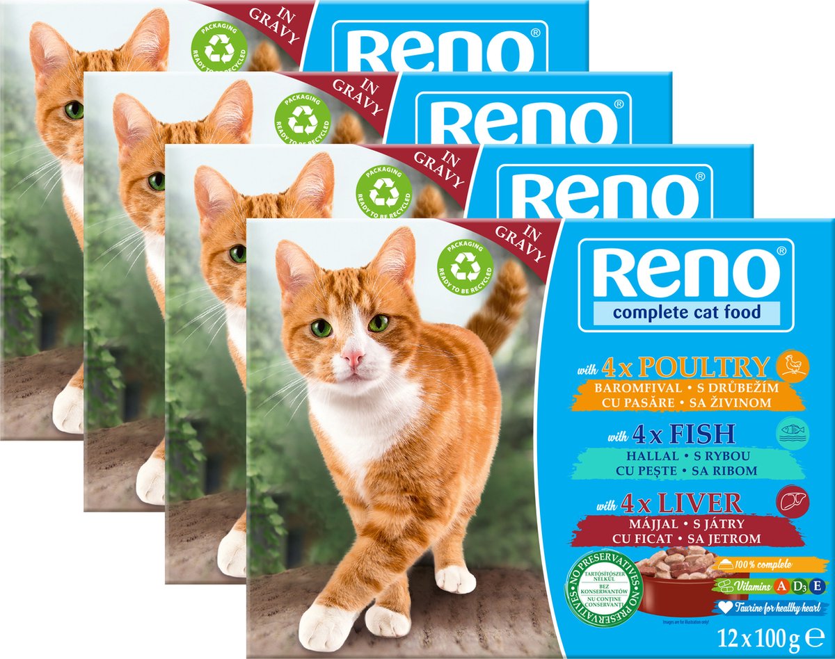 Reno Reno - Kattenvoer Natvoer - Selectie in saus - maaltijdzakjes 48 x 100 g