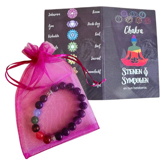 Bracelet Améthyste avec Pierres Précieuses Bouddha et Chakra - Bracelet Droit 19CM avec Bouddha