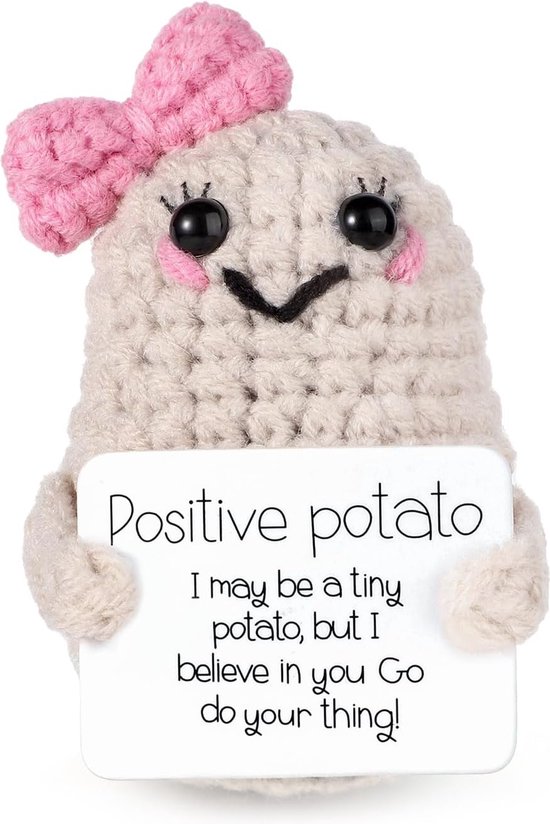 Potato Potato voor eindexamenfeest, positieve aardappel, potato, bachelor, afstudeercadeau, creatieve gebreide wollen potato pop met positieve energiekaart, afstudeercadeau voor jongens en meisjes
