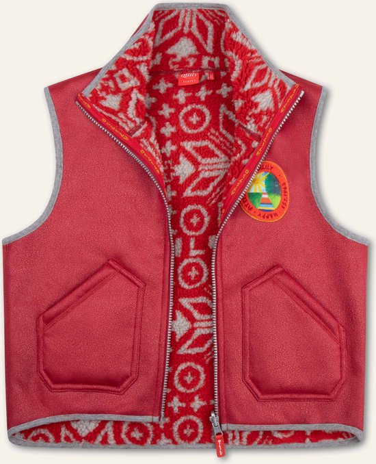 Cees bodywarmer 20 Combi teddy jacquard with fake leather red Red: 116/6yr