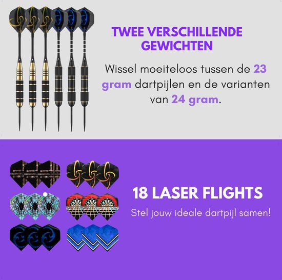 Darts - 6 Dartpijlen - 45-Delige Set - Dartspijlen 23 en 24 Gram - Dartset Steeltip - Inclusief Flights & Giftbox - Pijlen voor Beginners & Gevorderden - VeryGoods