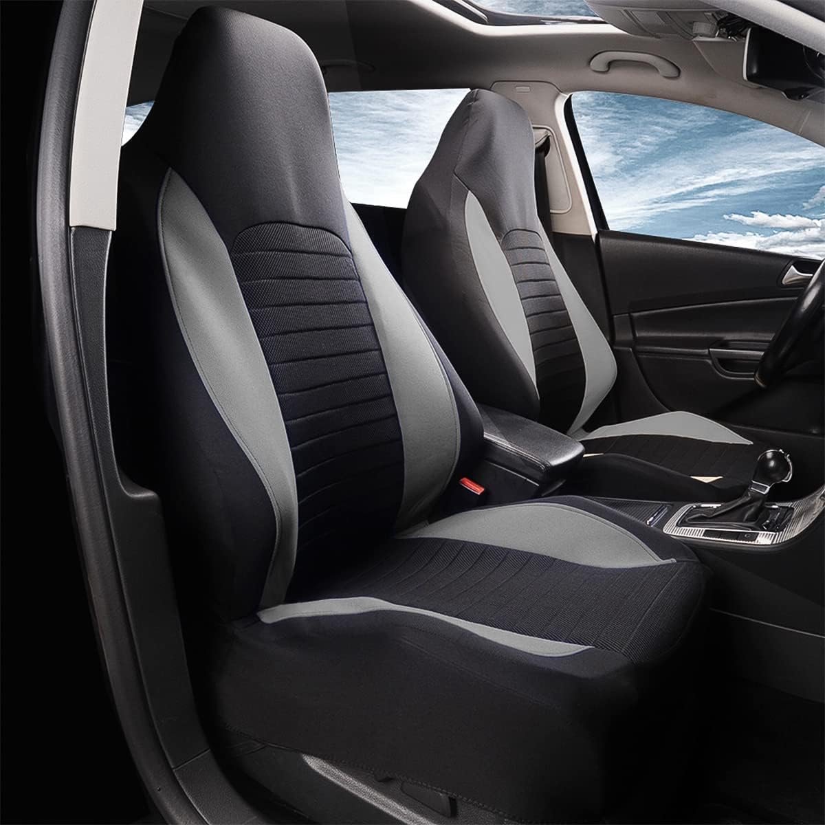 Pakket van 2 autostoelhoezen, autostoelhoezen in premium design, universele stoelhoes, ideale pasvorm en bescherming geschikt voor alle autostoelen (grijs) – foto 3