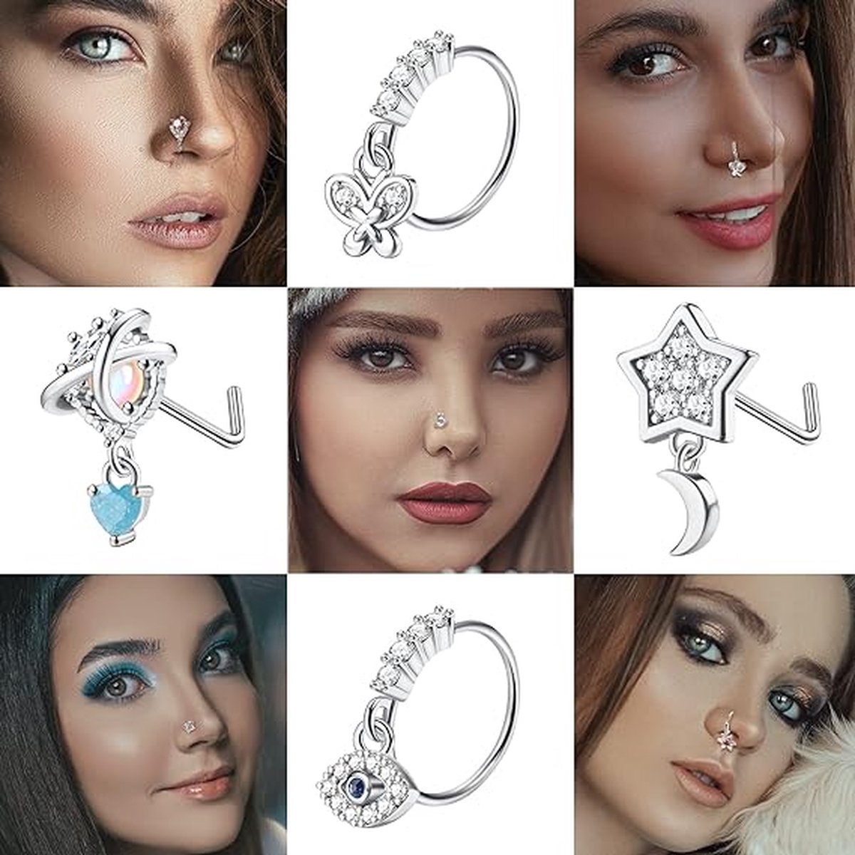 Neuspiercing goud kleurig staafje met opalite steentje