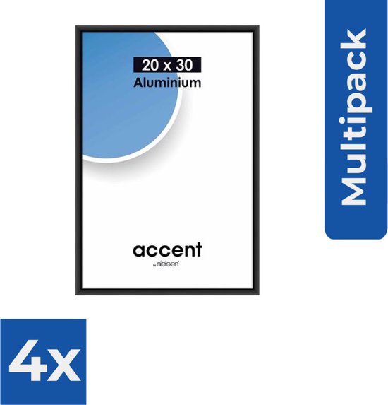 Nielsen Accent 20x30 aluminium zwart 53526 - Fotolijst - Voordeelverpakking 4 stuks