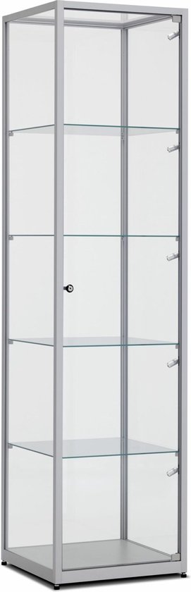 Vitrine 184x40x40cm profilé aluminium incliné avec plateau en verre sans éclairage