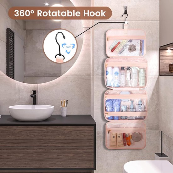 Lovevook Toilettas, make-uptas, voor dames, waterdicht, om op te hangen, opvouwbaar, groot, met 360 graden draaibare haak, donkerblauw, rood, Medium Lovevook Toilettas, make-uptas, voor dames, waterdicht, om op te hangen, opvouwbaar, groot, met 360 graden draaibare haak, donkerblauw, rood, Medium