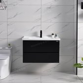 Set de meubles de salle de bain WEBO London 80 cm - Zwart - Meuble de salle de bain avec lavabo noir - Robinet et vidage inclus !