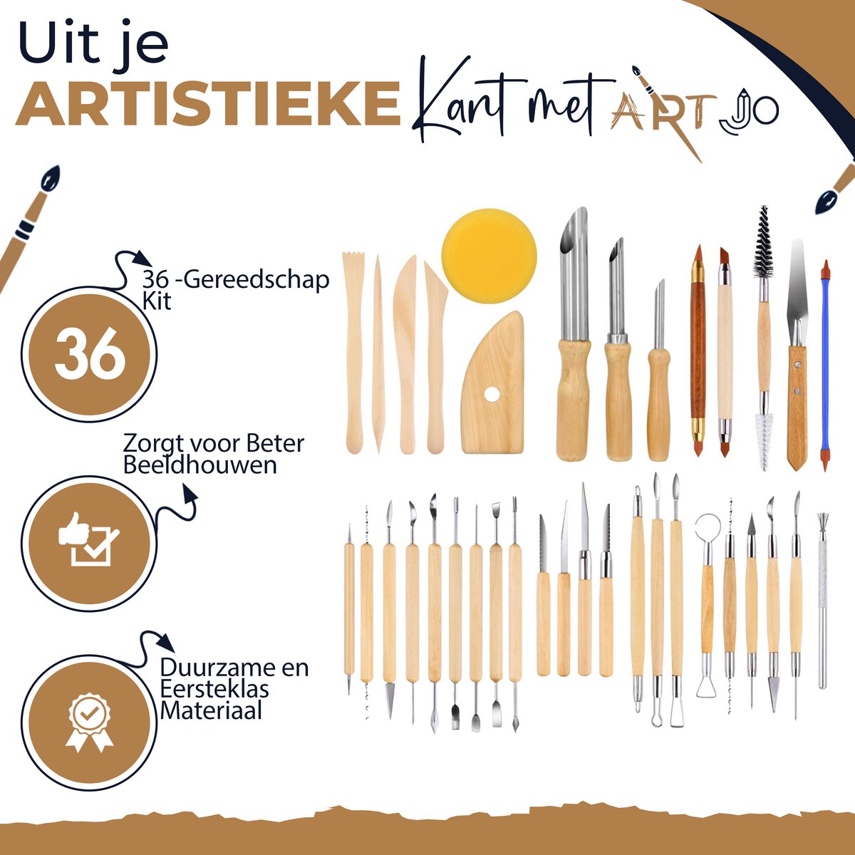 ArtJo 36-delige Klei Gereedschap Pottenbakken Boetseren Boetseer Set - Beeldhouwen - Boetseergereedschap - Spatels/Mes/Mesjes/Mirettes - Keramiek/Polymeer/Boetseerklei - Modelleer - Kleigereedschap — afbeelding 2