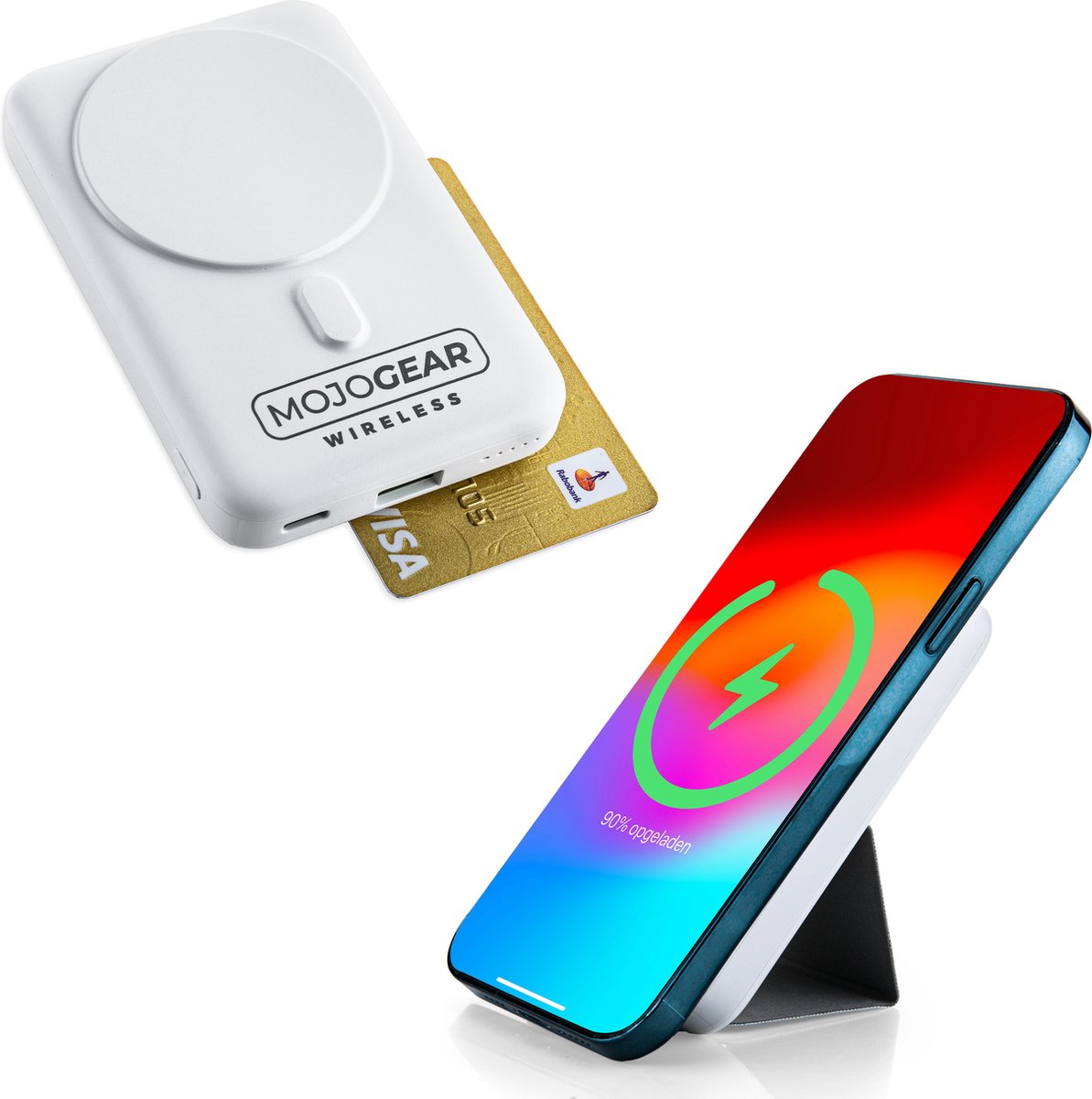 MOJOGEAR Wireless MagSafe powerbank 10.000 mAh - Magnetisch en Draadloos voor Android en iPhone - Met standaard - Wit