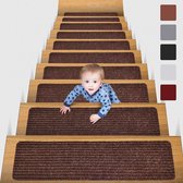 8" X 25,6"/20x65 cm (15-pack) antislip, tapijt traptreden, antislip veiligheidsdeken, antislip indoor loper voor kinderen, ouderen en huisdieren met herbruikbare lijm, bruin