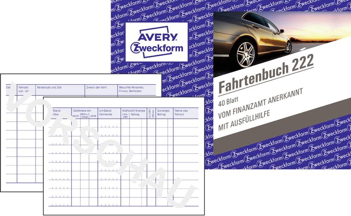 Avery-Zweckform 222 DIN A6 liggend Ritregistratieboek Aantal paginas: 40 Wit 40 vellen