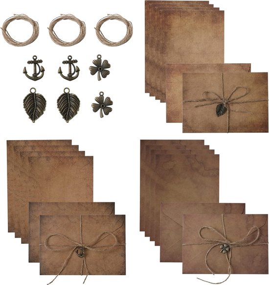 Set de 36 Enveloppes antiques et papier, 12,5 x 17,5 cm, 12 Vintage