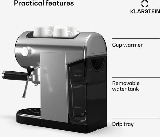 Klarstein Espresso Filter Met Melkopschuimer - 0 -9L Retro Mini Espresso Maker Met Zeef 1360 Watt Koffiezetapparaat Klein Koffiezetapparaat Voor C 699a5ebea427feb41c0bf48a
