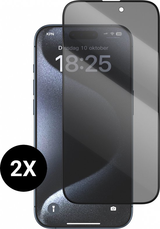 Screenprotector geschikt voor iPhone 15 Screenprotector Privacy Glas Gehard Tempered Glass Full Cover - Screenprotector geschikt voor iPhone 15 / iPhone 16 Screenprotector Privacy Screen Cover - Volledig dekkend - 2 stuks