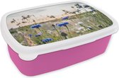 Broodtrommel Roze - Lunchbox - Brooddoos - Bloemen - Zomer - Korenbloem - Blauw - Zon - Wolken - 18x12x6 cm - Kinderen - Meisje