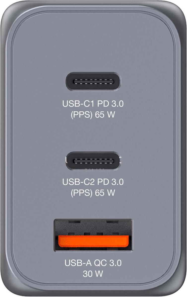 Verbatim GNC-65 GaN Oplader 3 Poorten 65W USB A/C