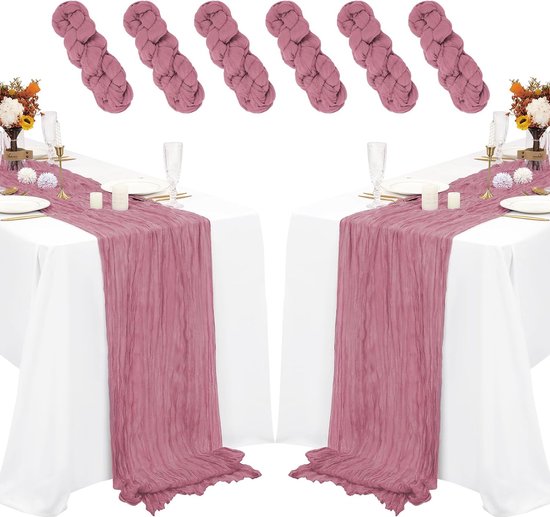 Lot De 6 Chemins De Table Gaze – 90x300 Cm – Rose Romantique – Décoration Mariage, Fêtes, Anniversaires
