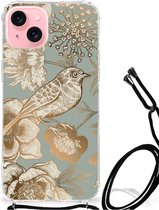 Case Geschikt voor iPhone 15 Plus Vintage Bird Flowers