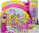 Barbie Color Reveal Barbie HCD26 - Poupée tendance Color Reveal totalement néon avec cheveux bruns surlignés de Yellow et 25 surprises, avec changement de couleur,