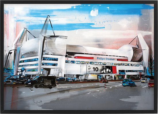 Eindhoven Philips voetbalstation print 43x30,6 cm (A3) *ingelijst & gesigneerd