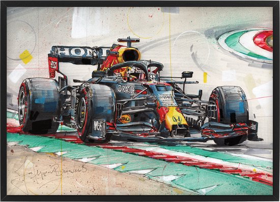 Verstappen race auto print 43x30,6 cm (A3) *ingelijst & gesigneerd