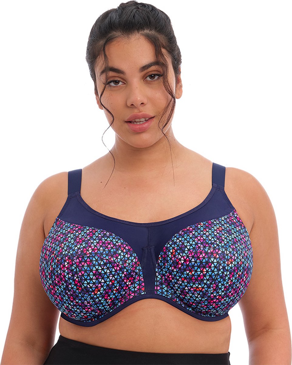 Elomi Energise Grote maten sport bh – Navy Geo - 85E (EU) Blauw