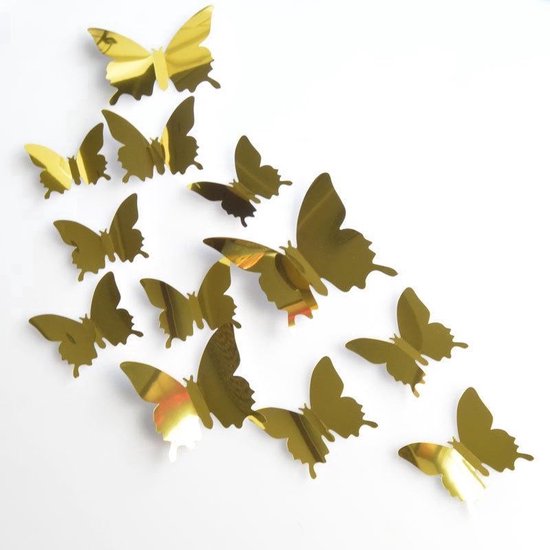 3d muurstickers | vlinder | spiegelend | kinderkamer | babykamer | decoratie | 12 stuks | goud