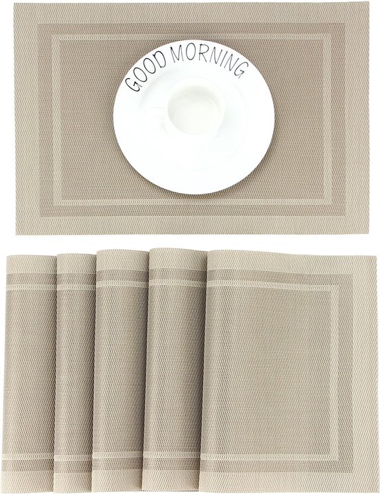 6 Sets De Table Lavables PVC 45x30cm - Résistants à La Chaleur Beige