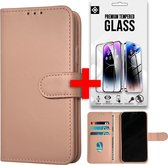 Casemania Hoesje Geschikt voor Samsung Galaxy S24 Ultra Licht Roze & Glazen Screenprotector - Portemonnee Book Case