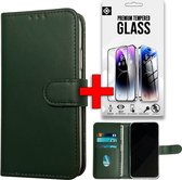 Casemania Hoesje Geschikt voor Samsung Galaxy S24 Groen & Glazen Screenprotector - Portemonnee Book Case
