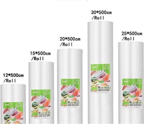 KitchenBoss Vacuümzakken voor levensmiddelen, 4 rollen, 20 cm x 5 m en 28 cm x 5 m, in totaal 20 m, vacuümrollen voor levensmiddelen met 2 snijdozen (geen schaar meer), BPA-vrij, voor